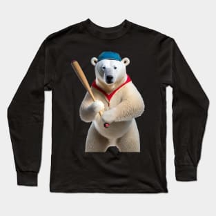 Polar bear Steve as a baseball player Long Sleeve T-Shirt